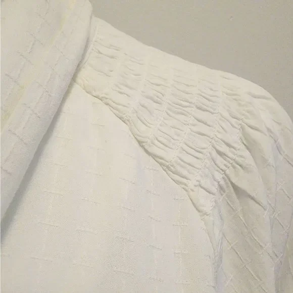 Ann Taylor Ivory Short Sleeve Neck Tie Blouse, Medium - Picture 12 of 15